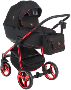 Коляска 2 в 1 Adamex Barcelona special edition кожа черная черный жаккард красный br-600