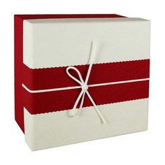 Коробка с бантиком, маленькая, 16 х 16 х 7 см, красно-бежевая No Brand