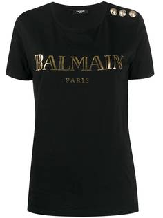 Balmain футболка с декоративными пуговицами и логотипом