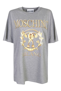 Серая хлопковая футболка с принтом Moschino