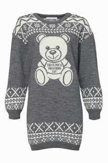 Платье из шерстяного микса с узором Teddy Bear Moschino