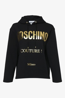 Черное худи прямого кроя с логотипом Moschino