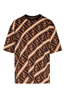 Коричневая хлопковая футболка Fendi