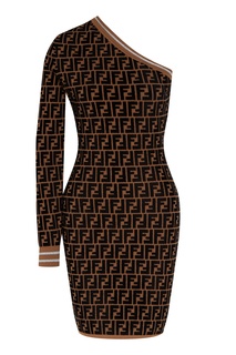 Коричневое платье с открытым плечом Fendi