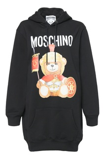 Черное платье-худи с принтом и логотипом Moschino