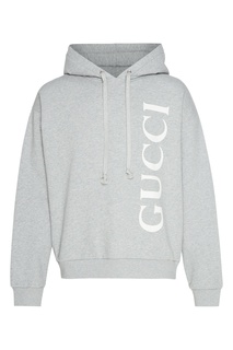 Серое худи с белым логотипом Gucci
