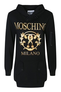 Черное платье с принтом и капюшоном Moschino