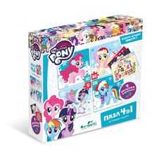 Набор пазлов My Little Pony 4в1 9-16-25-36 элементов Пони на снегу +4 открытки