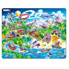 Рамка-вкладыш Larsen Машины Поезда Корабли Самолеты (NM7), 18 дет.