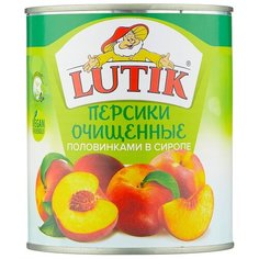 Консервированные персики Lutik очищенные половинкам в сиропе, жестяная банка 820 г Лютик