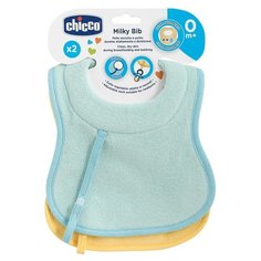 Chicco Комплект хлопковых нагрудников 0м+ (2 шт), 2 шт., расцветка: голубой/желтый