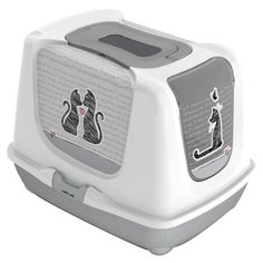 Туалет-домик для кошек Moderna Trendy Cat Cats In Love 50х37.5х39.5 см бело-серый