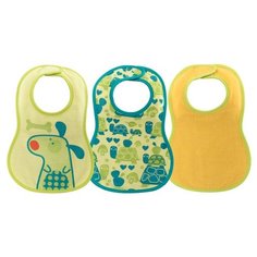 Chicco Комплект нагрудников Easy Meal 6м+ (3 шт), 3 шт., расцветка: собачка/зеленый/желтый
