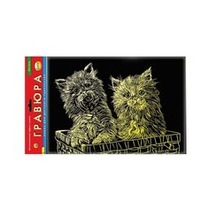 Гравюра Рыжий кот Котята, в пакете с ручкой (Г-2597) золотистая основа