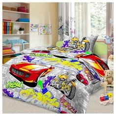 Постельное белье 1.5-спальное Letto Граффити 50х70 см бязь серый