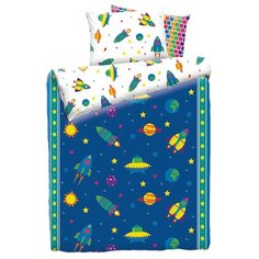 Постельное белье 1.5-спальное Mona Liza Kids Космос, бязь синий/белый