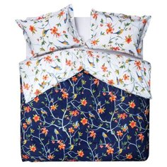 Постельное белье евростандарт Bedberry Райские птицы 50х70 см, сатин белый/синий