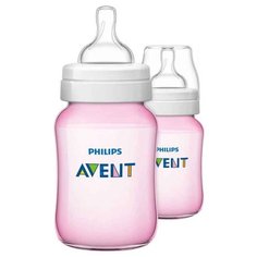 Philips AVENT Бутылочки полипропиленовые Classic+ SCF563/27, SCF564/27, SCF565/27 260 мл, 2 шт. с 1 мес., розовый