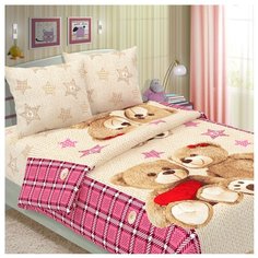 Постельное белье 1.5-спальное Letto Влюбленные мишки 50х70 см бязь розовый