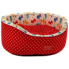 Лежак для кошек, для собак Родные места Премиум №2 Горошек с собачками (3428755/3428717) 49х43х17 см красный