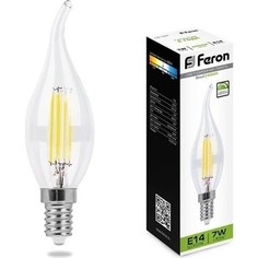 Лампа светодиодная филаментная диммируемая Feron LB-167 25873 E14 7W 4000K Свеча на ветру Прозрачная