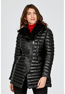 Утепленная кожаная куртка с отделкой мехом козлика La Reine Blanche