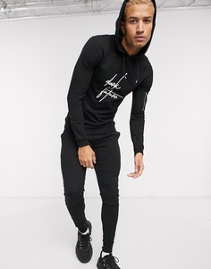 Обтягивающий спортивный костюм с карманами и логотипом ASOS DESIGN-Черный