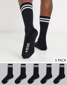 5 пар спортивных носков черного цвета с полосками French Connection-Черный