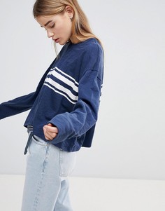 Укороченный oversize-свитшот с полосками и с необработанным краем Hollister-Синий