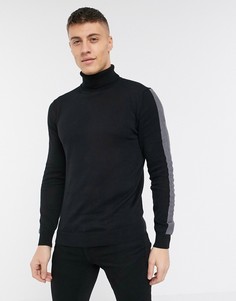 Черный джемпер из 100% хлопка с высоким воротником и полосками Brave Soul