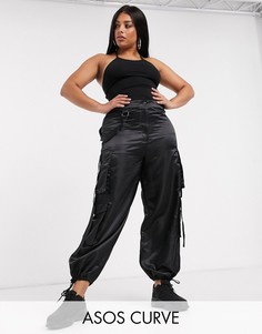 Атласные брюки с ремешками ASOS DESIGN Curve-Черный