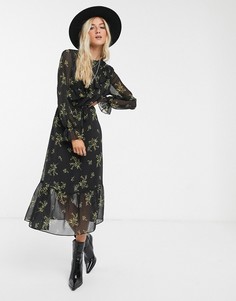 Черное платье миди с цветочным принтом Topshop-Черный