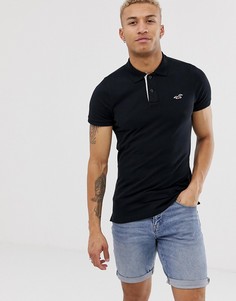 Поло из пике черного цвета обтягивающего кроя с логотипом Hollister-Черный
