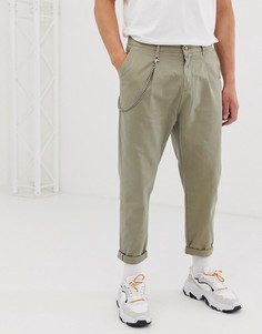 Брюки цвета хаки с цепочкой Bershka-Зеленый