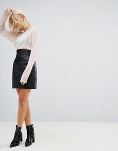 Кожаная мини-юбка с завышенной талией ASOS DESIGN-Черный