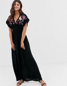 Пляжное платье макси с вышивкой Accessorize Orla-Черный