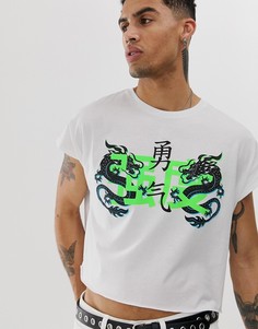 Укороченная oversize-футболка без рукавов с принтом дракона ASOS DESIGN-Белый
