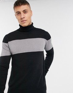 Джемпер из 100% хлопка с высоким воротником и полосками Brave Soul-Черный