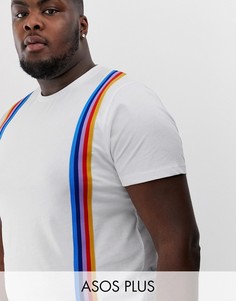 Футболка с вертикальными радужными лентами ASOS DESIGN Plus-Белый