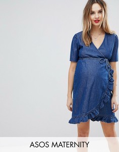 Темно-синее джинсовое платье с запахом ASOS DESIGN Maternity-Синий