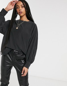 Черная блузка с объемными рукавами Monki-Черный