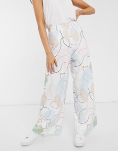 Широкие креповые брюки с абстрактным принтом ASOS DESIGN-Мульти
