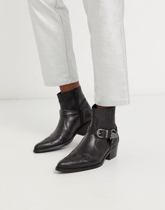 Черные кожаные ботинки челси в стиле вестерн на кубинском каблуке с пряжками ASOS DESIGN-Черный