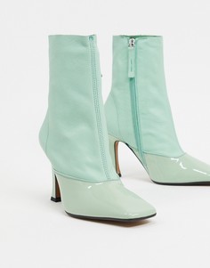 Зеленые кожаные ботильоны на каблуке ASOS DESIGN-Зеленый
