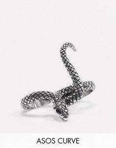 Серебристое кольцо на два пальца со змеей ASOS DESIGN Curve-Серебряный