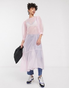 Светло-розовое платье миди Weekday-Розовый