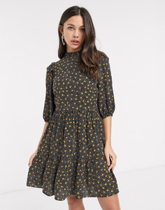 Свободное платье мини в оранжевый горошек New Look-Черный