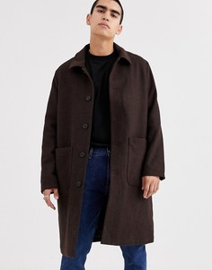 Коричневое шерстяное пальто Weekday Edvard-Коричневый