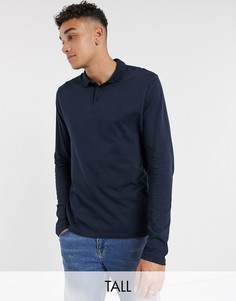 Темно-синее трикотажное поло с длинными рукавами ASOS DESIGN Tall-Темно-синий