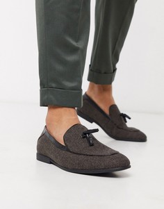 Коричневые лоферы \"в елочку\" с кисточками Moss London-Коричневый